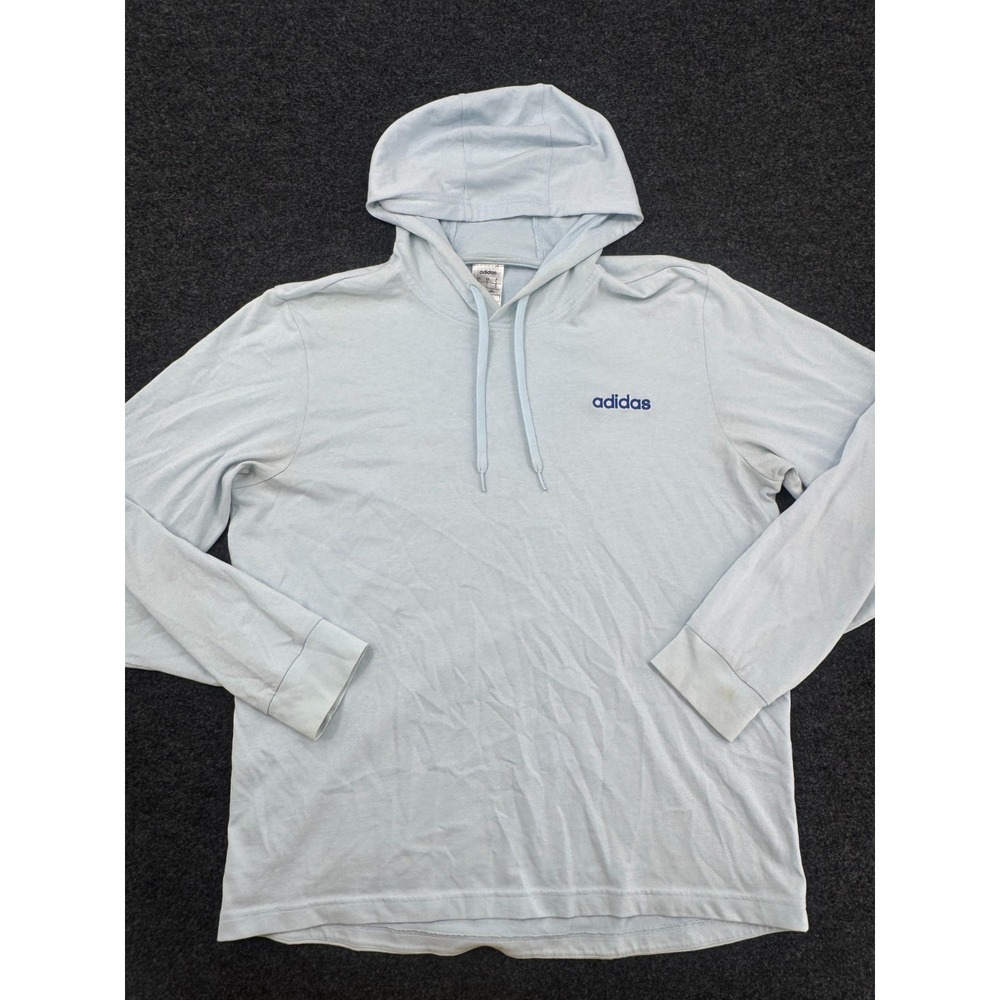 Adidas Hoodie Mens Large Light Blue Cotton Embroidered‎ Logo Casual Athletic